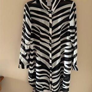 Midnight Velvet Zebra Print Button Down Tunic Blouse
